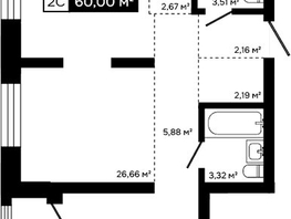 Продается 2-комнатная квартира ЖК Платина, 57.52  м&sup2;, 20566000 рублей