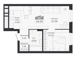 Продается 2-комнатная квартира ЖК Базилик, дом 3, 44.2  м&sup2;, 7208000 рублей
