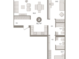 Продается 2-комнатная квартира ЖК Пшеница, дом 2.2, 91.72  м&sup2;, 13130000 рублей
