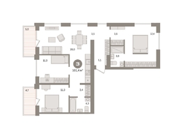 Продается 3-комнатная квартира ЖК Пшеница, дом 2.2, 101.41  м&sup2;, 14760000 рублей