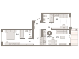 Продается 2-комнатная квартира ЖК Пшеница, дом 2.2, 67.92  м&sup2;, 10150000 рублей