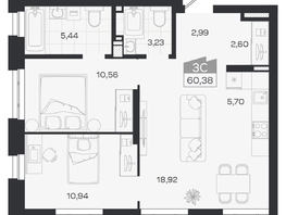 Продается 3-комнатная квартира ЖК Квартал 54, дом 1, 60.38  м&sup2;, 8785000 рублей