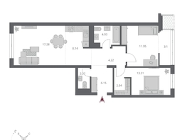 Продается 3-комнатная квартира ЖК Беринг, дом 3, 74.74  м&sup2;, 12670000 рублей