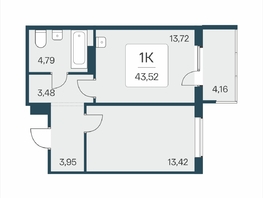 Продается 1-комнатная квартира ЖК Эко-квартал на Кедровой, дом 5, 43.52  м&sup2;, 6240000 рублей