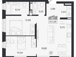 Продается 3-комнатная квартира ЖК Квартал 54, дом 1, 60.38  м&sup2;, 9114000 рублей