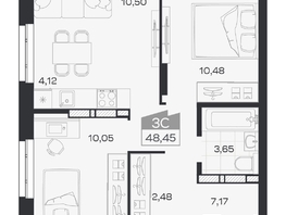 Продается 3-комнатная квартира ЖК Квартал 54, дом 1, 48.45  м&sup2;, 8364000 рублей