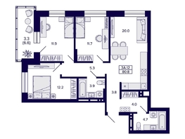Продается 3-комнатная квартира ЖК Сподвижники, дом 1, 80.8  м&sup2;, 9800000 рублей