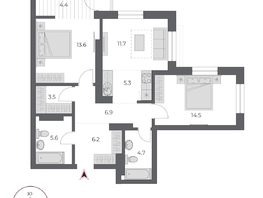 Продается 3-комнатная квартира ЖК ОСКАР, дом 2, 76.4  м&sup2;, 14870000 рублей