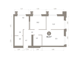Продается 3-комнатная квартира ЖК Город на озере, 68.35  м&sup2;, 15230000 рублей