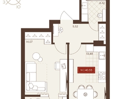 Продается 1-комнатная квартира ЖК Невский, 40.55  м&sup2;, 7220000 рублей