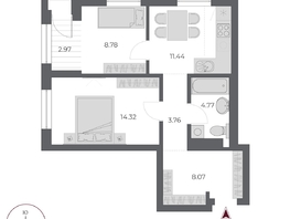 Продается 2-комнатная квартира ЖК ОСКАР, дом 3, 54  м&sup2;, 10470000 рублей
