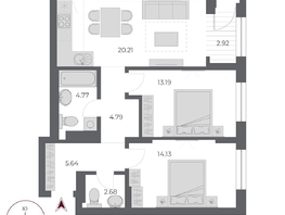 Продается 3-комнатная квартира ЖК ОСКАР, дом 3, 68.3  м&sup2;, 13770000 рублей
