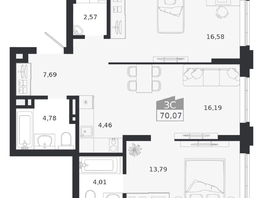 Продается 3-комнатная квартира ЖК Ясный берег, дом 20, 70.07  м&sup2;, 11550000 рублей