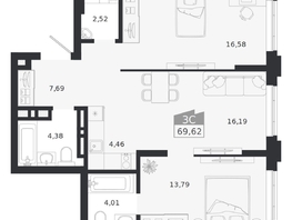 Продается 3-комнатная квартира ЖК Ясный берег, дом 20, 69.62  м&sup2;, 11898000 рублей
