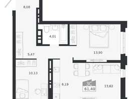 Продается 3-комнатная квартира ЖК Ясный берег, дом 20, 61.4  м&sup2;, 11136000 рублей