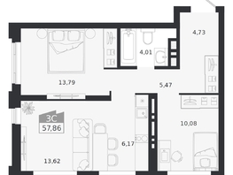 Продается 3-комнатная квартира ЖК Ясный берег, дом 20, 57.86  м&sup2;, 11193000 рублей