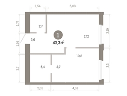 Продается 1-комнатная квартира ЖК Город на озере, 43.32  м&sup2;, 11090000 рублей
