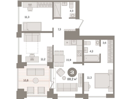 Продается 3-комнатная квартира ЖК Пшеница, дом 2.2, 80.17  м&sup2;, 13020000 рублей