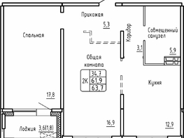 Продается 2-комнатная квартира ЖК Самоцветы, Бирюза дом 2, 63.7  м&sup2;, 5900000 рублей