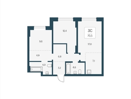 Продается 3-комнатная квартира ЖК Расцветай на Кропоткина, дом 2, 70.5  м&sup2;, 11450000 рублей