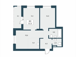 Продается 3-комнатная квартира ЖК Расцветай на Учительской, 65.4  м&sup2;, 9350000 рублей