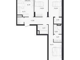 Продается 4-комнатная квартира ЖК Ясный берег, дом 19, бс 2-5, 89.06  м&sup2;, 14913000 рублей