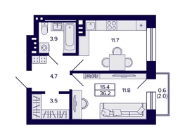 Продается 1-комнатная квартира ЖК Сподвижники, дом 1, 36.2  м&sup2;, 6900000 рублей