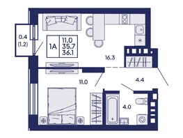 Продается 1-комнатная квартира ЖК Сила леса, корп 2, 36.1  м&sup2;, 6000000 рублей