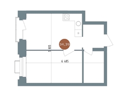 Продается 1-комнатная квартира  19/56 Кварталы Телецентра, 2, 34  м&sup2;, 7290000 рублей