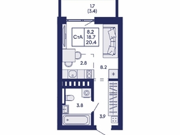 Продается Студия ЖК Горизонт, дом 2, 20.4  м&sup2;, 4300000 рублей