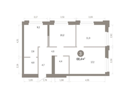Продается 3-комнатная квартира ЖК Город на озере, 68.35  м&sup2;, 14410000 рублей