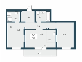 Продается 3-комнатная квартира ЖК Расцветай на Учительской, 75.9  м&sup2;, 11200000 рублей