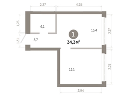 Продается 1-комнатная квартира  Квартал Молодость, дом 1, 34.3  м&sup2;, 6400000 рублей