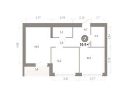 Продается 2-комнатная квартира  Квартал Молодость, дом 1, 55.8  м&sup2;, 9590000 рублей