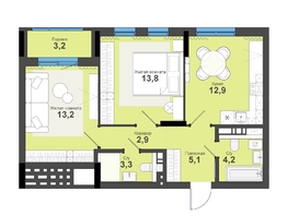Продается 2-комнатная квартира ЖК Тайгинский парк, дом 5, 58.8  м&sup2;, 8670000 рублей