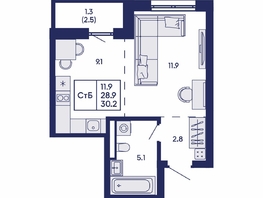 Продается Студия ЖК Горизонт, дом 2, 30.2  м&sup2;, 5250000 рублей