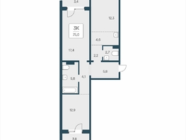Продается 3-комнатная квартира ЖК Цветной бульвар, дом 4 сек 2, 75  м&sup2;, 8800000 рублей