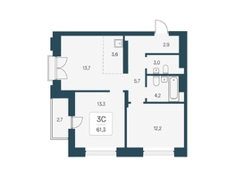 Продается 3-комнатная квартира ЖК Расцветай на Кропоткина, дом 1, 61.3  м&sup2;, 11000000 рублей