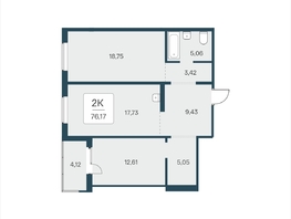 Продается 2-комнатная квартира ЖК Эко-квартал на Кедровой, дом 5, 76.17  м&sup2;, 8350000 рублей