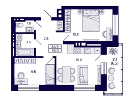 Продается 2-комнатная квартира ЖК Сподвижники, дом 1, 54  м&sup2;, 7800000 рублей