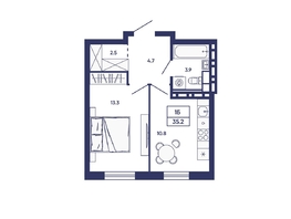 Продается 1-комнатная квартира ЖК Сподвижники, дом 3, 35.2  м&sup2;, 5300000 рублей