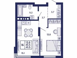 Продается 1-комнатная квартира ЖК Сила леса, корп 1, 41.5  м&sup2;, 6600000 рублей