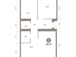 Продается 2-комнатная квартира ЖК Пшеница, дом 5.2, 87.25  м&sup2;, 11840000 рублей