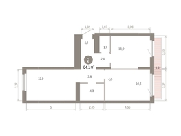 Продается 2-комнатная квартира ЖК Пшеница, 6.1, 64.08  м&sup2;, 9960000 рублей