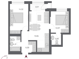 Продается 2-комнатная квартира ЖК ОСКАР, дом 3, 62.6  м&sup2;, 12270000 рублей