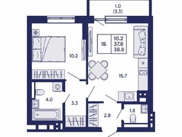 Продается 1-комнатная квартира ЖК Горизонт, дом 2, 38.8  м&sup2;, 7200000 рублей