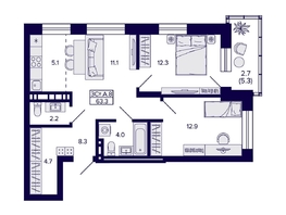 Продается 3-комнатная квартира ЖК Сподвижники, дом 1, 63.3  м&sup2;, 9850000 рублей
