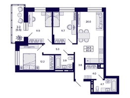 Продается 3-комнатная квартира ЖК Сподвижники, дом 1, 80.8  м&sup2;, 11200000 рублей