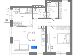 Продается 2-комнатная квартира ЖК 1956 на улице Станиславского, 73  м&sup2;, 11200000 рублей
