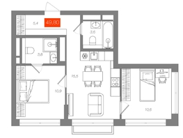 Продается 2-комнатная квартира  Квартал ЩА, сек 2.1, 49.8  м&sup2;, 10490000 рублей